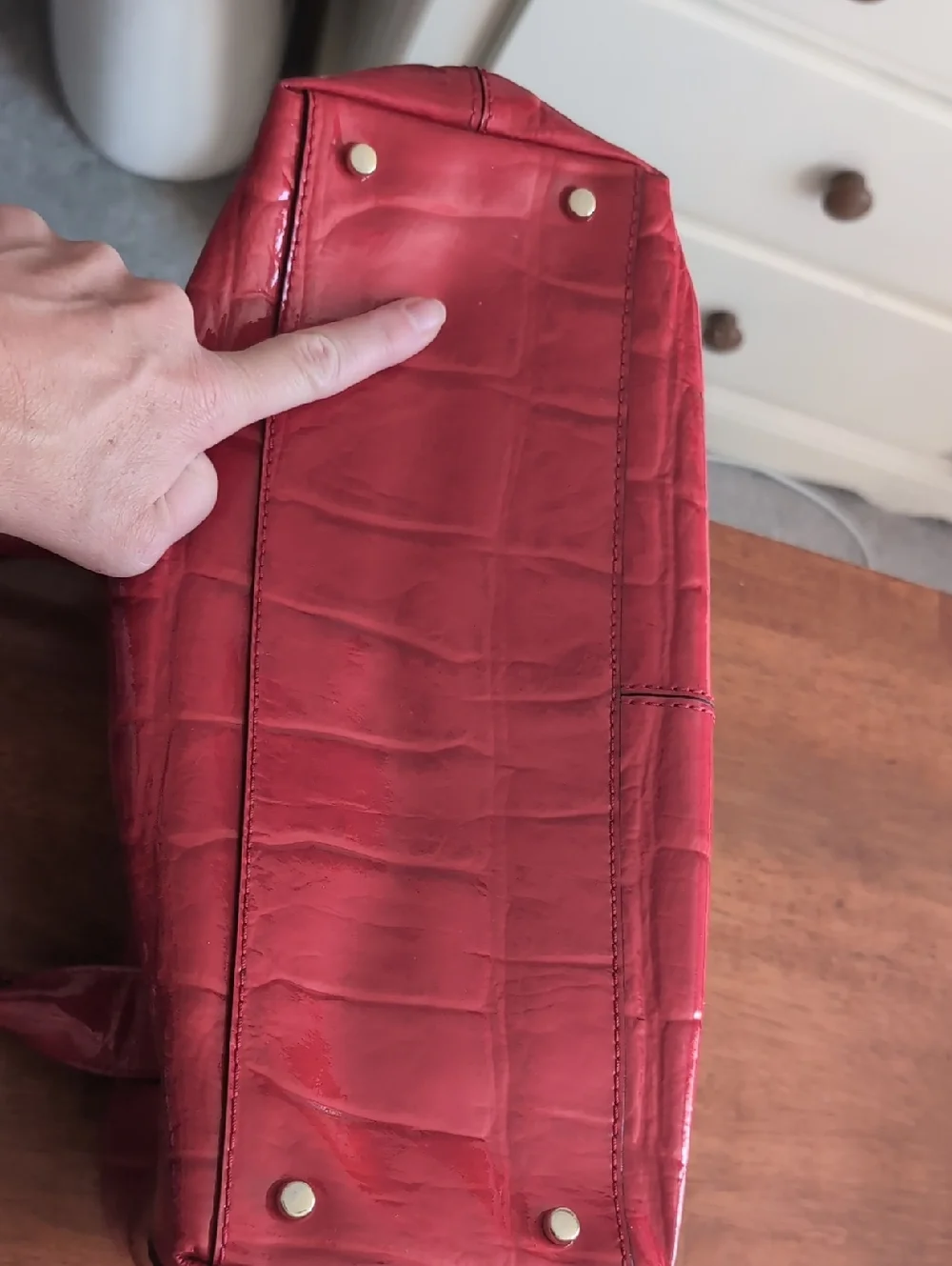 Kate Spade Red Croc Patent Leather Tote Bag with Bow
